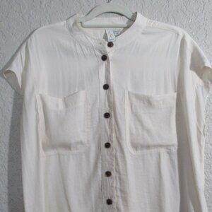 Joie White Button-Front Utility Blouse w/ Pockets – Size XL White /off-white